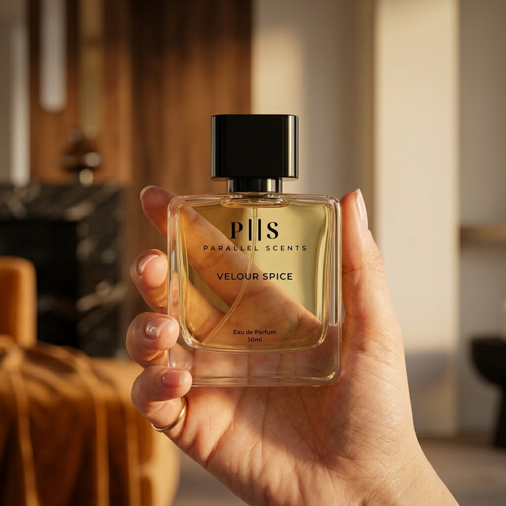 Velour Spice in-hand perfume bottle size reference